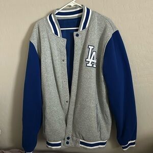 LOS ANGELES DODGERS MENS GREY REVERSIBLE FLEECE MEDIUM WEIGHT JACKET
